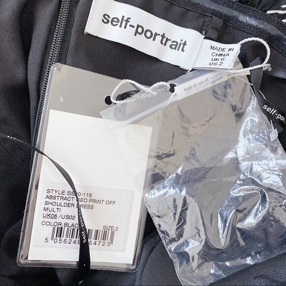 Self-Portrait Abstract Geo Print Off Shoulder Dress - Picture 12 of 12